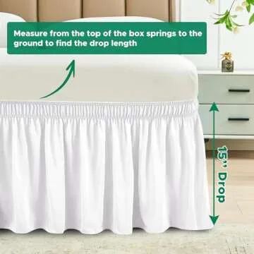 Biscaynebay Wrap Around Bed Skirts for Twin & Twin XL Beds 15" Drop, White Adjustable Elastic Dust Ruffles Easy Fit Wrinkle & Fade Resistant Silky Luxurious Fabric Machine Washable