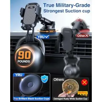 2025 YRU Ultimate Car Phone Mount: Military-Grade & Strong Suction for Safe Driving
