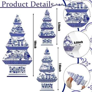 Jexine 3 Pieces Wooden Christmas Trees Christmas Trees Figurine Christmas Trees Table Decor Artificial Textured Christmas Trees for Home Christmas Party Decor, 3 Size (Chinoiserie Style)