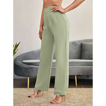 SweatyRocks Women's Elegant High Waist Solid Long Pants Office Trousers Mint Green S