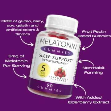 Melatonin Gummies for Kids and Adults - 5mg Sleep Support Aid for Better Sleeping Quality, Great-Tasting, Ideal for Children, Teens, and Adults 90 5 mg Gummy's
