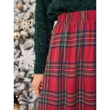 CUPSHE Women Skirts Plaid Ruffled Maxi Skirt Holiday High-Rise Waist Long Skirt Red M