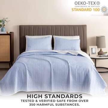 Great Bay Home 3-Piece King Reversible Lightweight Quilt Comforter with 2 Shams | All-Season, Modern, Striped Bedspreads | Blue Striped Coverlet Sets | Marcie Quilts Collection