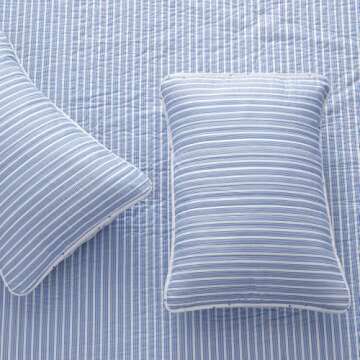 Great Bay Home 3-Piece King Reversible Lightweight Quilt Comforter with 2 Shams | All-Season, Modern, Striped Bedspreads | Blue Striped Coverlet Sets | Marcie Quilts Collection