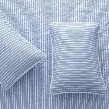 Great Bay Home 3-Piece King Reversible Lightweight Quilt Comforter with 2 Shams | All-Season, Modern, Striped Bedspreads | Blue Striped Coverlet Sets | Marcie Quilts Collection