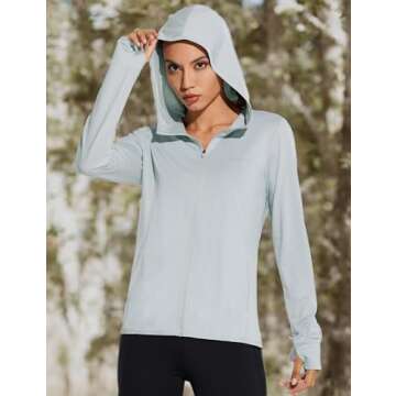 BALEAF Women's Zip Up Sun Shirts SPF UPF 50+ UV Hoodie Jackets Hiking Thumb Holes Lightweight Quick Dry Outdoor Grey L