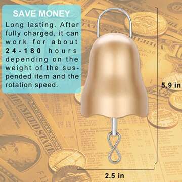 Disco Ball Motor with Remote,1200mAh Battery Operated Gold Wind Spinner Motor,Slow Rotating Small Automatic Mirror Ball Motor,Spinning Ornament Hanger Decor Hanging Wind Chime Baby Crib Mobile Motor