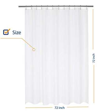 N&Y HOME Nylon Hotel Shower Curtain or Liner, Machine Washable, Water Resistant, White, 72 x 72 inches