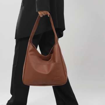 Qurlon Women Hobo Bag Faux Leather Tote Bag Stylish Large Capacity Shoulder Bag Hobo Handbag for Work Travel (Brown)