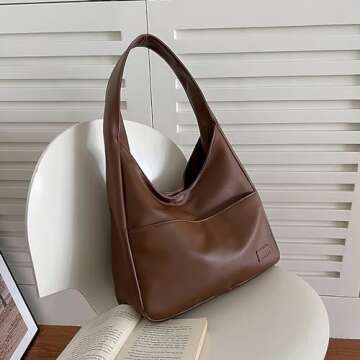 Qurlon Women Hobo Bag Faux Leather Tote Bag Stylish Large Capacity Shoulder Bag Hobo Handbag for Work Travel (Brown)