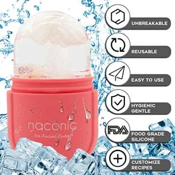 fotoconic Naconic Ice Roller for Face and Eye, Ice Facial Cube, Ice Face Roller Skin Care Tools, Gua Sha Face Massage, Silicone Ice Mold for Face Beauty (Pink)