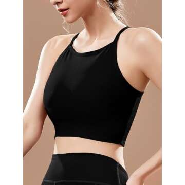 Chilylori High Neck Sports Bra Workout Crop Tops for Women Long Lined Ribbed Sports Bra Padded Yoga Tops Womens Workout Racerback Tank Black S