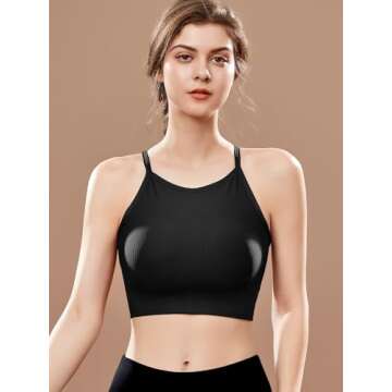 Chilylori High Neck Sports Bra Workout Crop Tops for Women Long Lined Ribbed Sports Bra Padded Yoga Tops Womens Workout Racerback Tank Black S