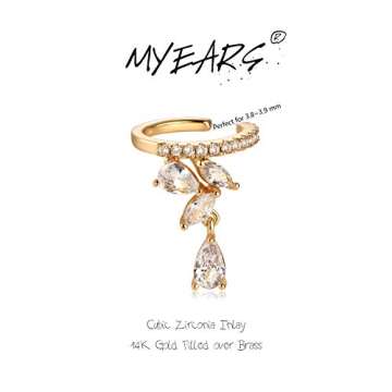 MYEARS Women's Gold Diamond CZ Flower Ear Cuff Earrings, Hypoallergenic, Non-Pierced, 14K Gold Filled, 3.8mm-3.9mm