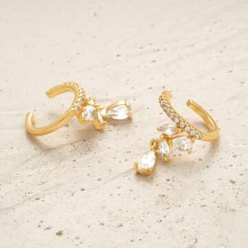 MYEARS Women's Gold Diamond CZ Flower Ear Cuff Earrings, Hypoallergenic, Non-Pierced, 14K Gold Filled, 3.8mm-3.9mm