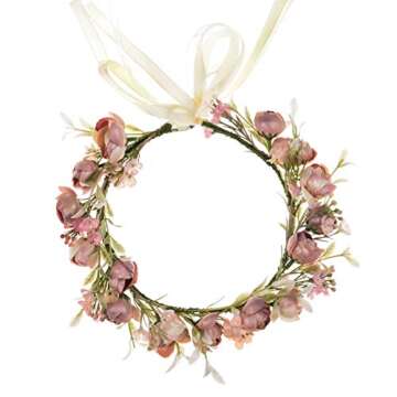 DreamLily Girls Camellias Flower Crown Birthday Photo Pops Hair Wreath Wedding Festival Floral Headp...