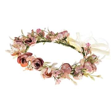 DreamLily Girls Camellias Flower Crown Birthday Photo Pops Hair Wreath Wedding Festival Floral Headpiece XM11 (Pink)