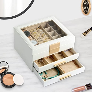 Elegant Jewelry Box with Transparent Lid and 4 Drawers