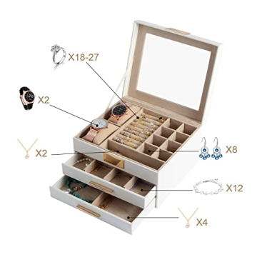 Elegant Jewelry Box with Transparent Lid and 4 Drawers