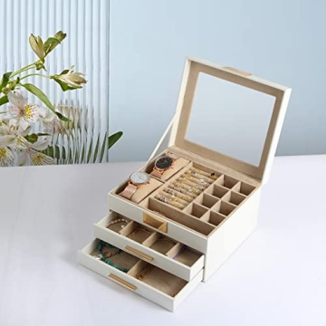 Elegant Jewelry Box with Transparent Lid and 4 Drawers