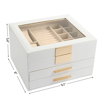 Elegant Jewelry Box with Transparent Lid and 4 Drawers