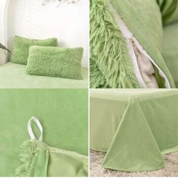 MorroMorn 5 PCS Shaggy Duvet Cover Bedding Set - Fluffy Comforter Cover Long Faux Fur Luxury Ultra Soft Cozy (Green, King/California King)