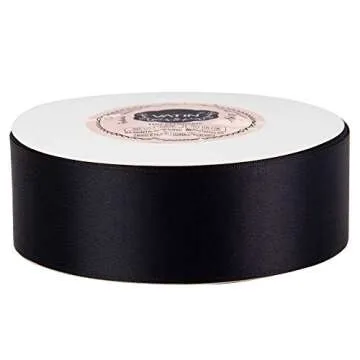 VATIN Solid Color Double Faced Black Satin Ribbon 1-1/2" Wide 50-Yards Long Perfect for Wedding Deco...