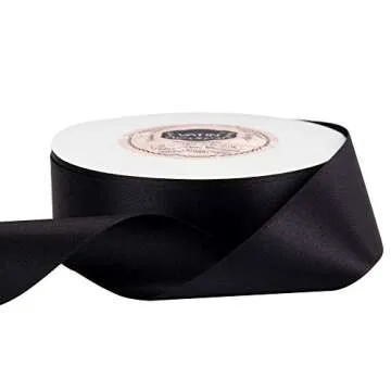 VATIN Solid Color Double Faced Black Satin Ribbon 1-1/2" Wide 50-Yards Long Perfect for Wedding Decor, Crafts, Bow Making, Sewing, Gift Package Wrapping and Other Projects