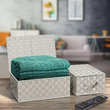 Stylish Sorbus Set of 3 Woven Storage Baskets with Lids for Home Organization