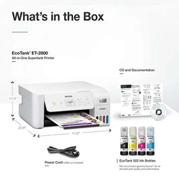 Epson EcoTank ET-2800 Wireless Color All-in-One Supertank Inkjet Printer, White - Print Scan Copy - 10 ppm, 5760 x 1440 dpi, 1.44" LCD Display, Borderless Photo Prints