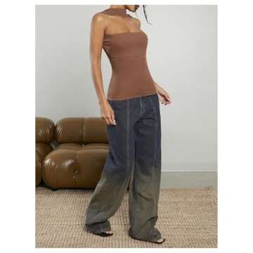 Milumia Women Ruched Strapless Halter Tube Top Open Back Slim Fit Bandeau Shirts Solid Brown X-Small