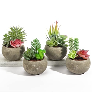 SPEPLA Succulents Plants Artificial 4 Pack, Mini Fake Succulents in Pots, Assorted Small Faux Succul...