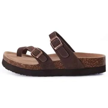 ORADO Women's Suede Platform Sandals Cork Footbed Adjustable Comfortable Support Summer Slides, Brown 42 (Size 10.5)