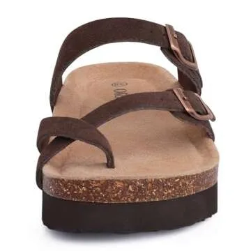 ORADO Women's Suede Platform Sandals Cork Footbed Adjustable Comfortable Support Summer Slides, Brown 42 (Size 10.5)