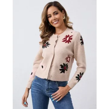 Trendy ZOCPEONY Cardigan Sweater for Women - Floral Soft Knitted