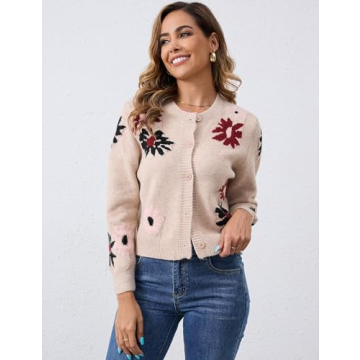Trendy ZOCPEONY Cardigan Sweater for Women - Floral Soft Knitted
