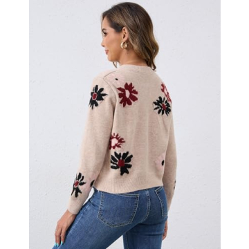 Trendy ZOCPEONY Cardigan Sweater for Women - Floral Soft Knitted