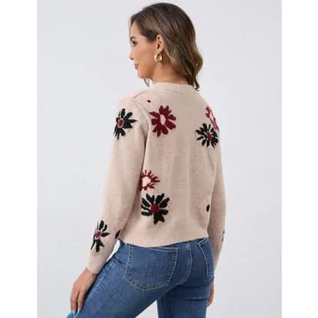 Trendy ZOCPEONY Cardigan Sweater for Women - Floral Soft Knitted