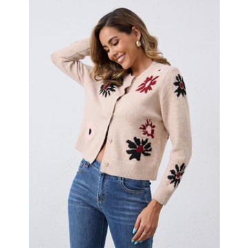 Trendy ZOCPEONY Cardigan Sweater for Women - Floral Soft Knitted