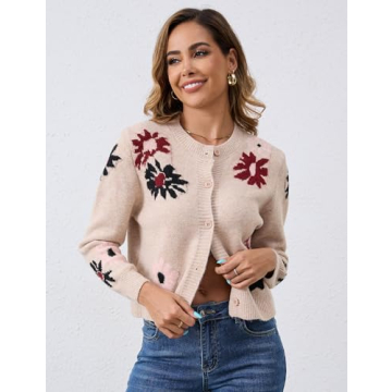 Trendy ZOCPEONY Cardigan Sweater for Women - Floral Soft Knitted