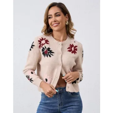 Trendy ZOCPEONY Cardigan Sweater for Women - Floral Soft Knitted