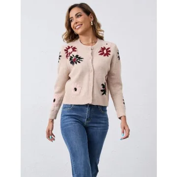 Trendy ZOCPEONY Cardigan Sweater for Women - Floral Soft Knitted