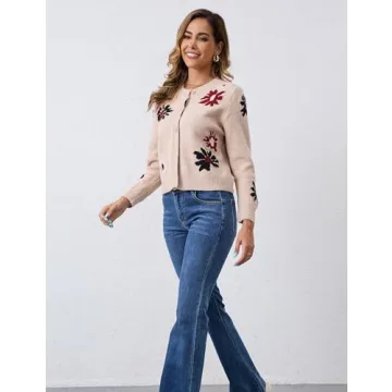 Trendy ZOCPEONY Cardigan Sweater for Women - Floral Soft Knitted