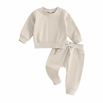 MAYUMMPY Baby Boys Girl Solid Outfit Long Sleeve Crewneck Oversized Sweatshirt Sweatpants Pants Set ...