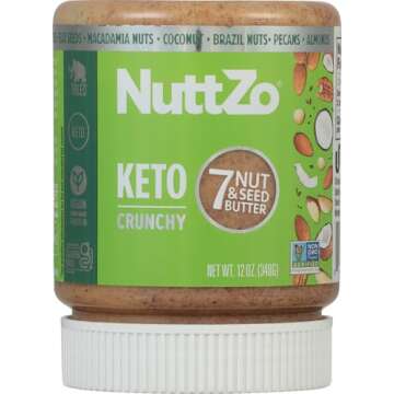 NuttZo Keto Almond Coconut - 7 Nut and Seed Butter, Coconut, Brazil Nuts, Almonds, Pecans and More, Keto Friendly, No Added Sugar or Oil, Non-GMO, Gluten Free, 2g Net Carbs, Crunchy Texture, 12 oz Jar