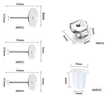 190 PCS Hypoallergenic 925 Sterling Silver Plated Earrings Posts Flat Pad Blank Earrings Pin Studs w...