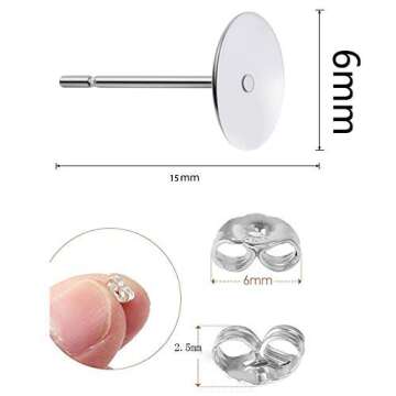 190 PCS Hypoallergenic 925 Sterling Silver Plated Earrings Posts Flat Pad Blank Earrings Pin Studs with 925 Sterling Silver Earring Backs for DIY Jewelry Making Findings(5mm 6mm 8mm)