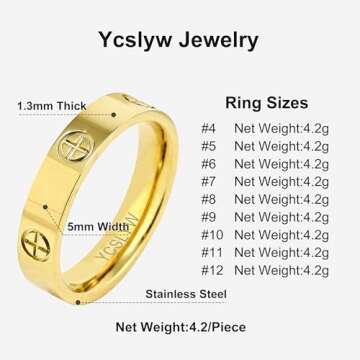 YCSLYW Ladies Stainless Steel Ring Love Friendship Ring Golden High Polish Stainless Steel Ring Wedd...