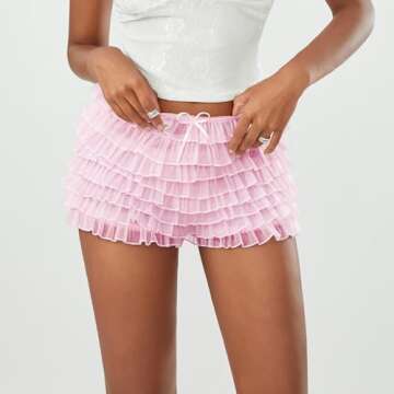 Nituyy Women Lolita Lace Ruffled Layered Bloomers Shorts Y2k Fairy Tiered Pumpkin Boxer Shorts Party...