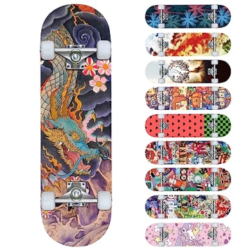 BIU 32'' Beginner Skateboard - Durable Canadian Maple, Red Design